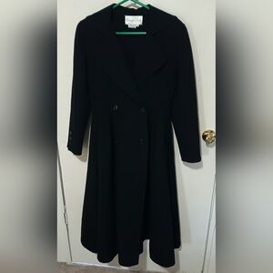 Oscar De La Renta Black Wool Double Breasted Long Pea Coat W/Full Skirt Vintage